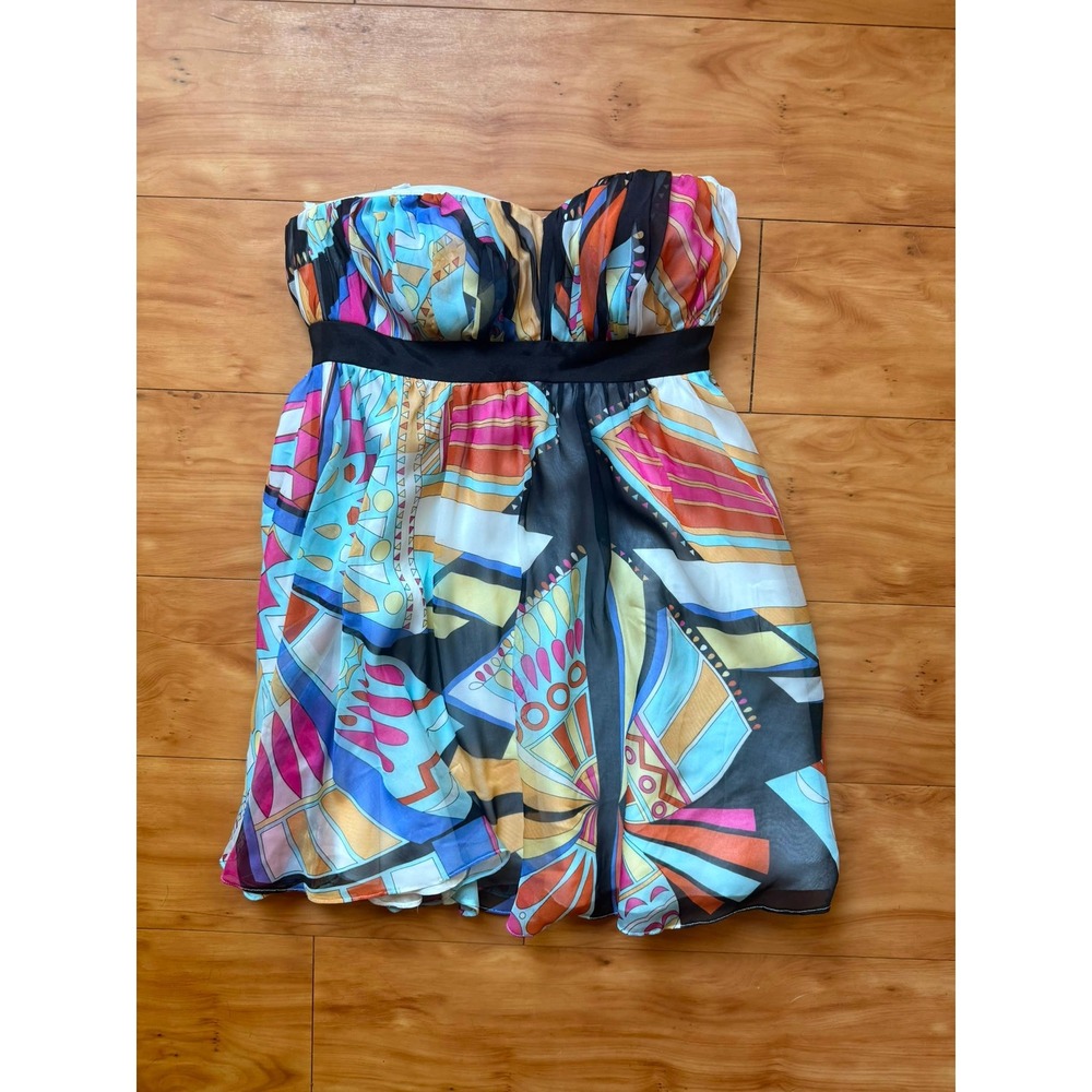 Forever Unique Mini Dress Multi-Color Geometric Abstract Print Size 8 Y2K